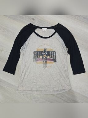 Billabong Raglan 3/4 Sleeve Tshirt Graphic Tribal Eagle Tan/Black Size M